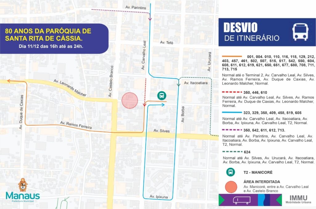Desvio Onibus 80 Anos Santa Rita » Trânsito e transporte serão alterados para as festividades da paróquia de Santa Rita de Cássia