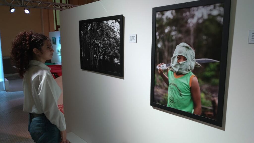 Público aprecia quadros que retratam a vida de povos indígenas (Foto: Cristovão Nonato)