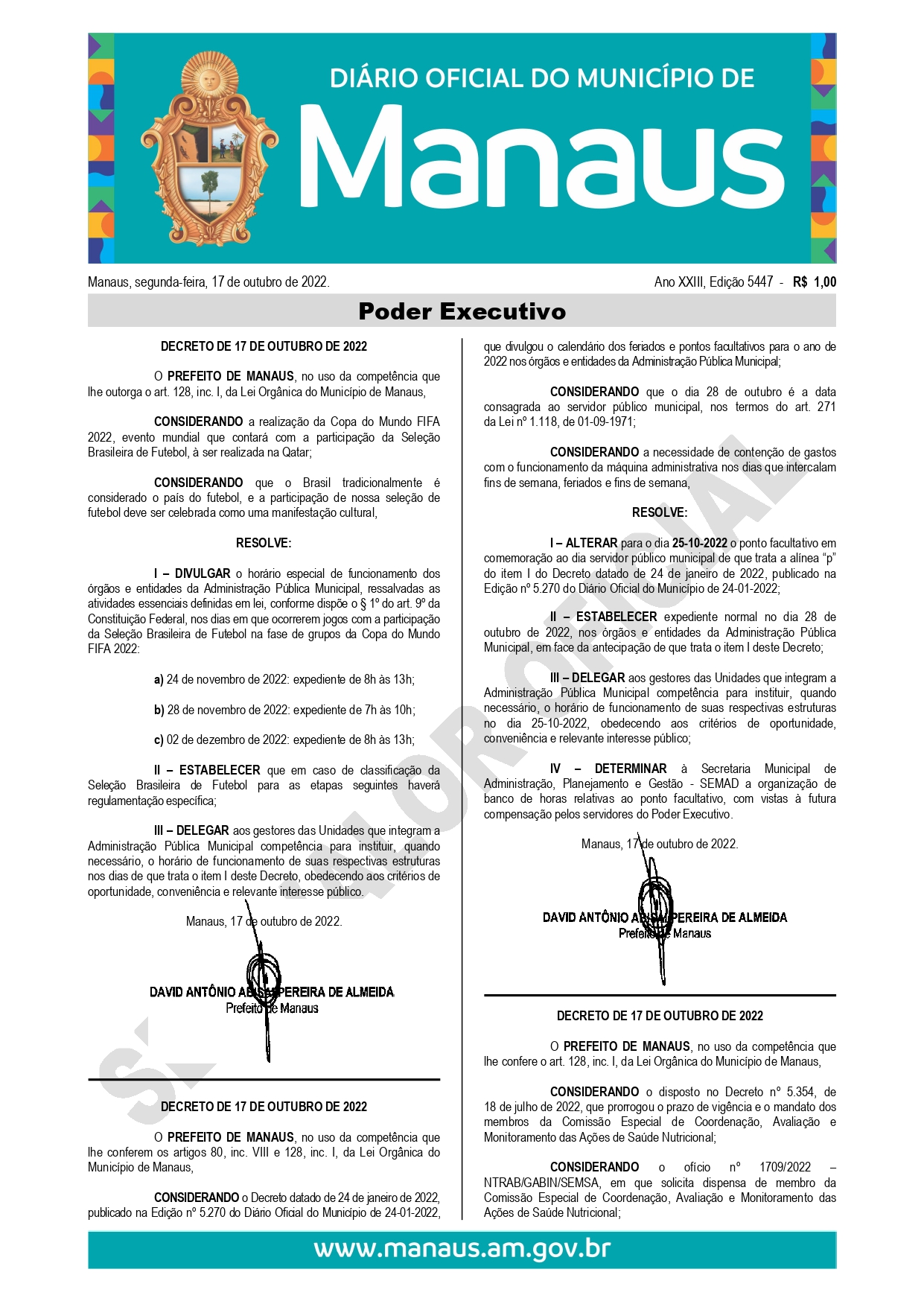 Decreto Municipal: Horários em dias de jogos da Copa do Mundo FIFA 2022 -  Prefeitura Municipal de General Carneiro