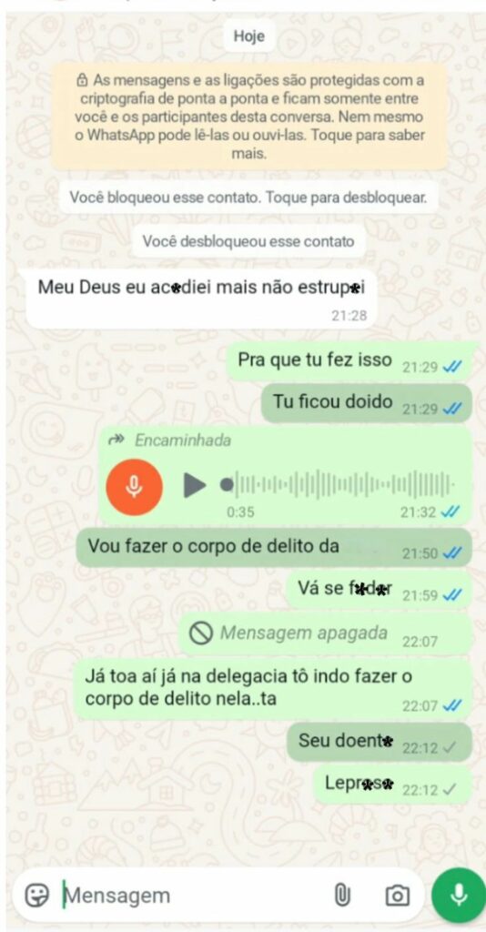 Print da conversa entre o autor e a Mãe da vítima (Imagem Divulgação)