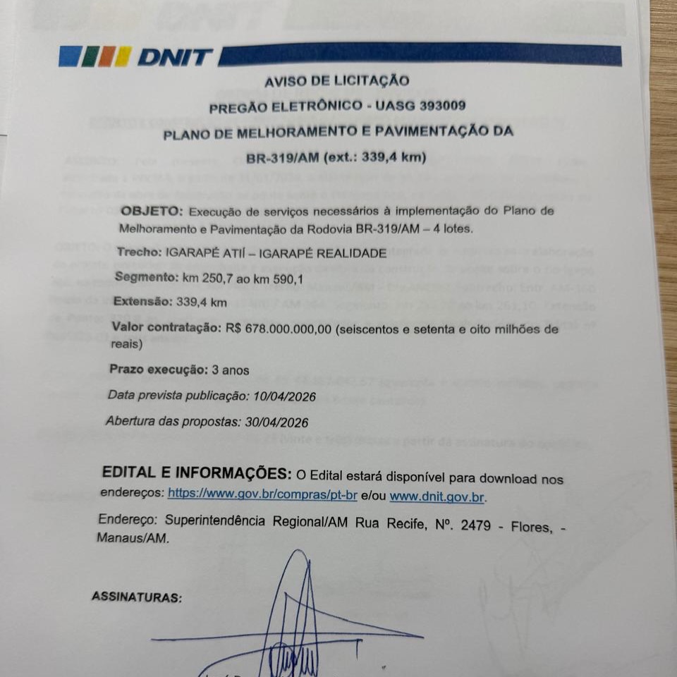 br-319, licitação, trecho do meio, manaus, amazonas, rondônia, porto velho