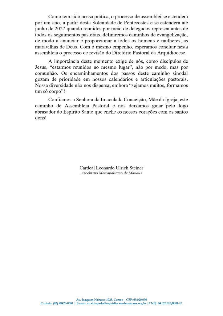 convocacao apa 2026, dom leonardo, manaus